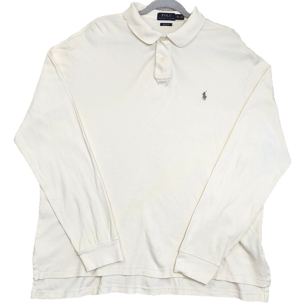 Polo Ralph Lauren Polo Shirt XXL Ivory Long Sleeve Cotton Preppy Custom Fit